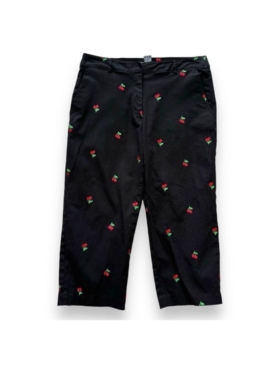 Briggs New York Pants - Briggs New York Petite Black Embroidered Red Cherries Capri Pants - Size 8P